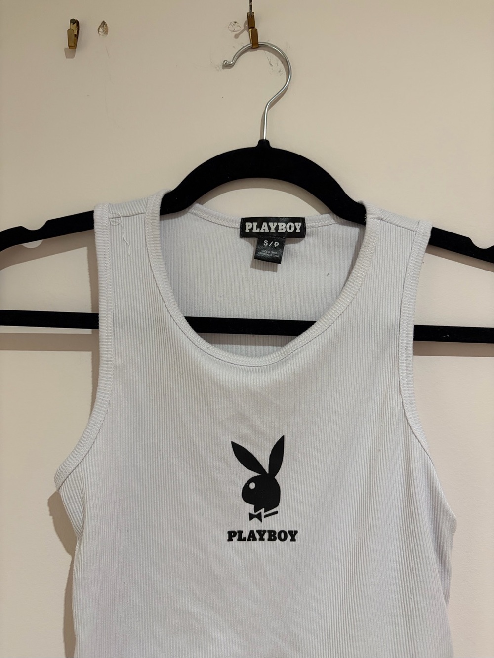 PLAYBOY Y2K vintage White Ribbed Tank with Black Bunny Logo
